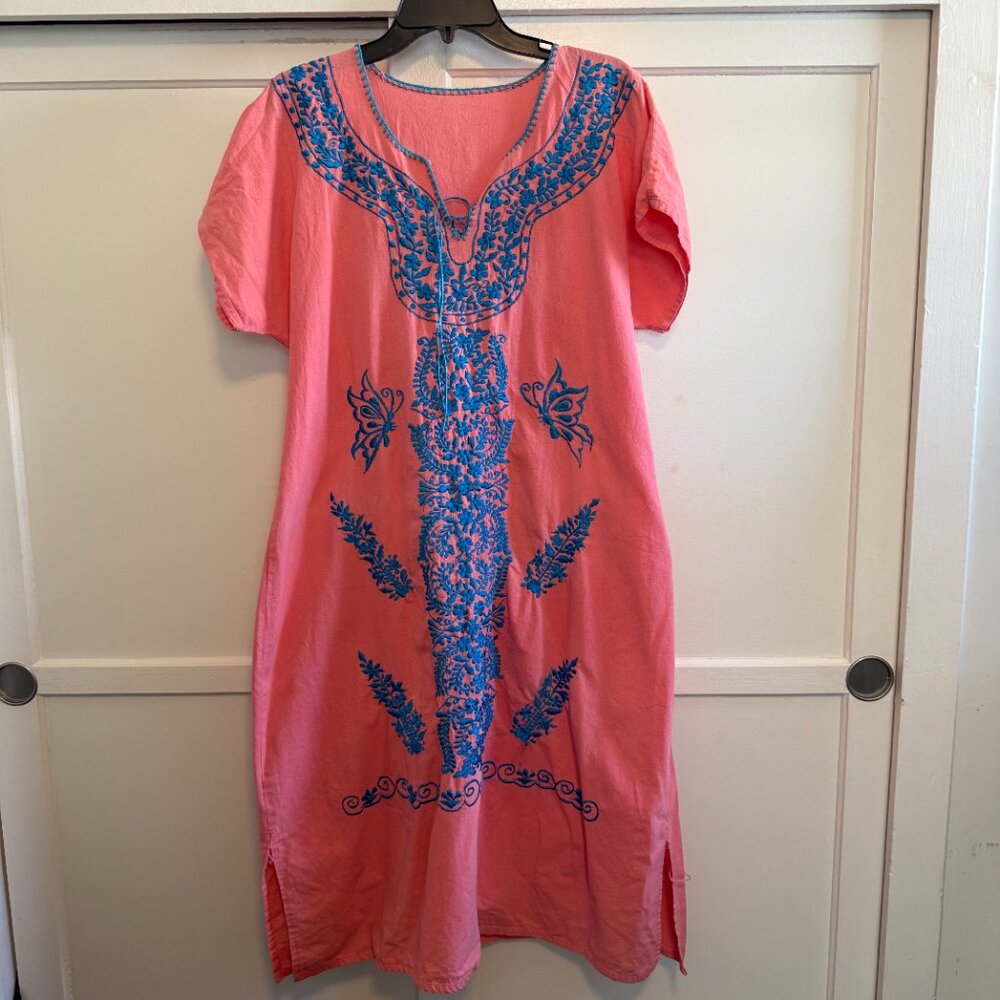 Beach Dress, Cover-Up Dress, Summer Dress, Pink Embroidered Dress, Size M